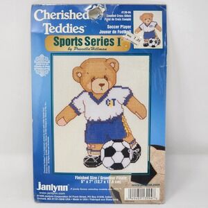 NEW Cherished Teddies Janlynn‎ Counted Cross Stitch Kit Sports Series 1 SOCCER